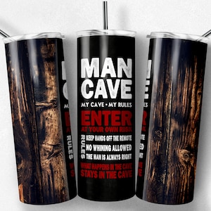 Man Cave Rules 20oz Tumbler Sublimation Design: Old Wood (Digital Download)