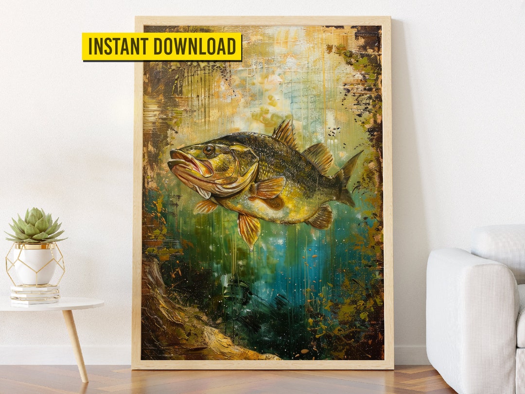 Largemouth Bass Digital Wall Art Design | Printable Nature Wall Art ...
