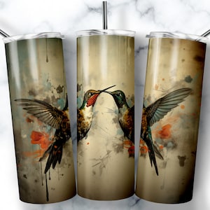 20 oz Skinny Tumbler Sublimation Design Template Vintage Retro Hummingbirds Tumbler Straight Wrap Digital Download PNG