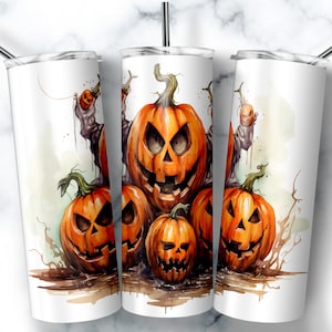 20 oz Skinny Tumbler Sublimation Design Template Watercolor Alien Pumpkins Tumbler Straight Wrap Digital Download PNG