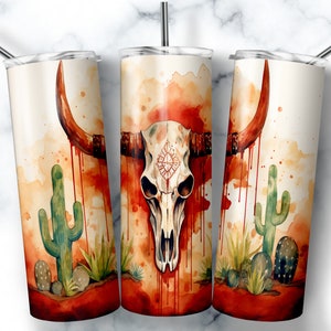 Western Skull Cactus Tumbler Sublimation Design (Digital Download)