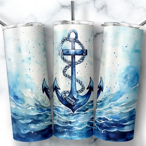 20 oz Skinny Tumbler Sublimation Design Template Anchor Tumbler Straight Wrap Digital Download PNG