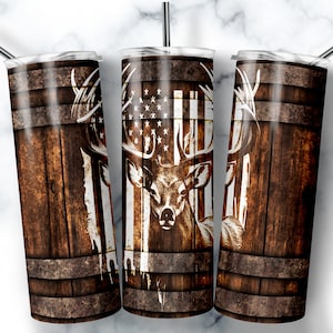 Deer Whiskey Barrel Tumbler Sublimation Design: 20 oz Skinny Tumbler (Digital Download PNG)