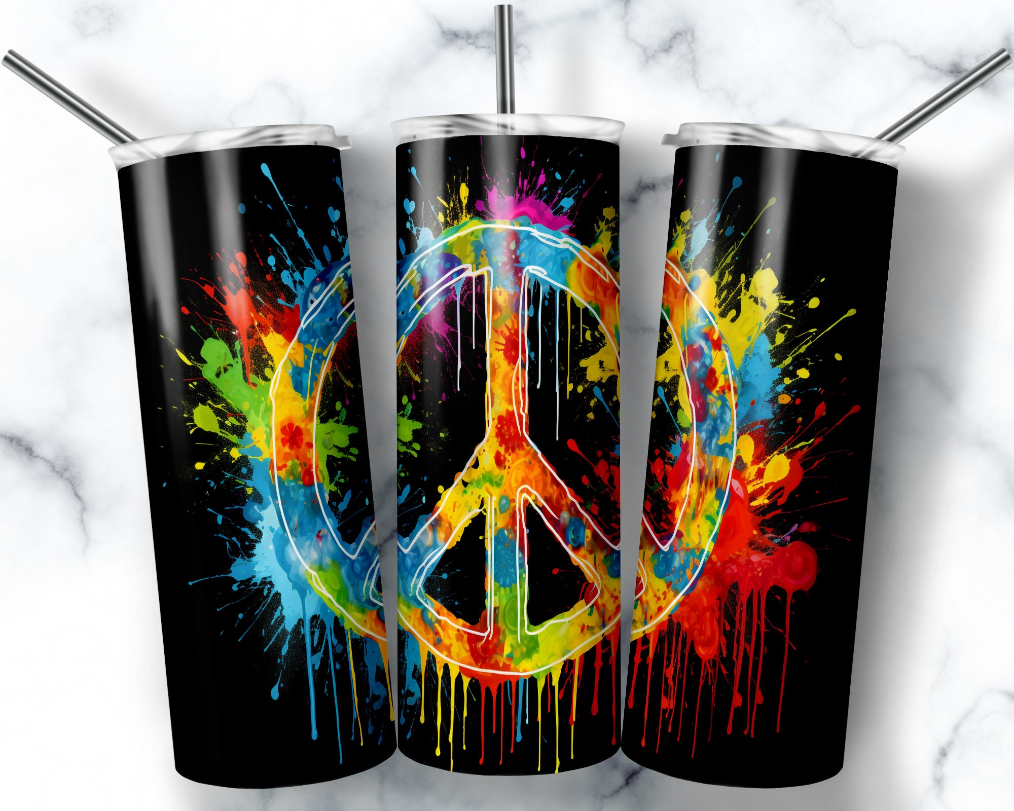 平和と愛のタンブラー昇華デザイン：20オンス スキニータンブラー