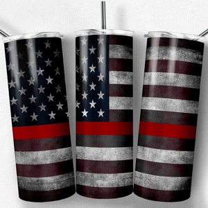 20 oz Skinny Tumbler Sublimation Design Template Thin Red Line American Flag Tumbler Straight Wrap Digital Download PNG