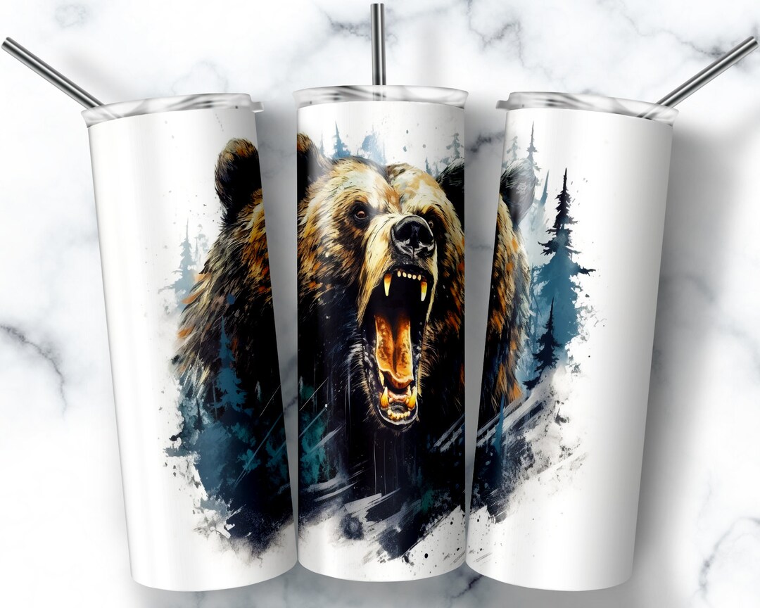 20 Oz Skinny Tumbler Sublimation Design Template Roaring Grizzly Bear ...