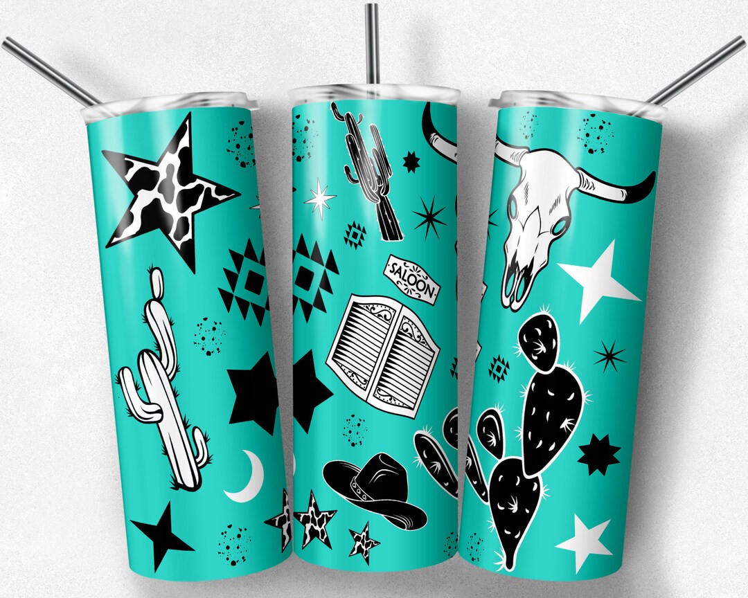 20 Oz Skinny Tumbler Sublimation Design Template Western Boho Turquoise