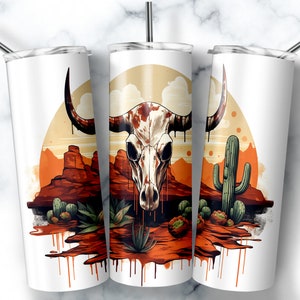 Western Skull Cactus Tumbler Sublimation Design (Digital Download)
