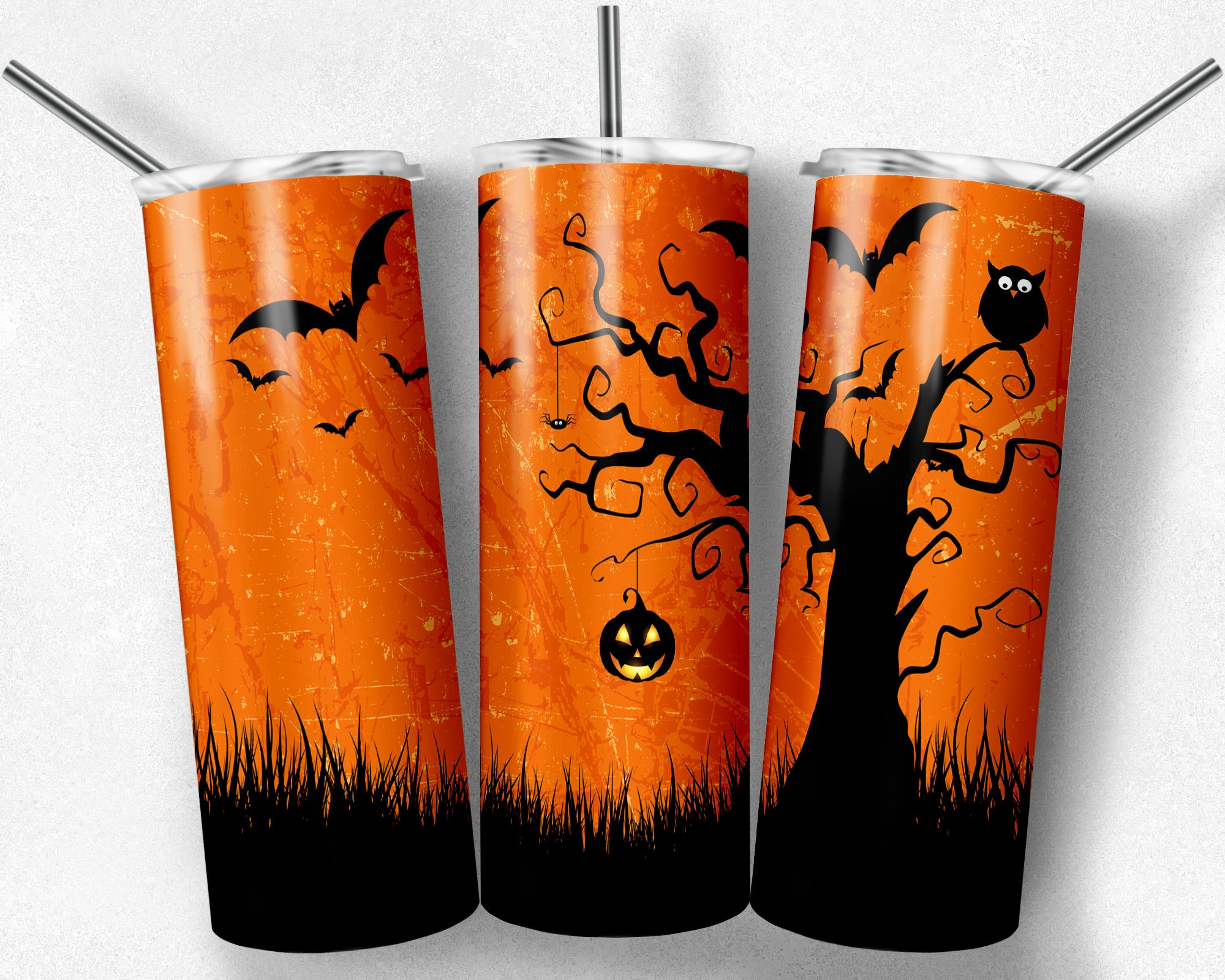 Halloween Bats & Owl 20oz Tumbler Sublimation Design (PNG Digital Download)