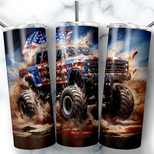 20 oz Skinny Tumbler Sublimation Design Template Monster Truck Tumbler Straight Wrap Digital Download PNG