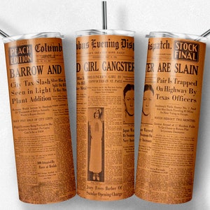 20 oz Skinny Becher Sublimation Design Vorlage Bonnie & Clyde Zeitung Becher Straight Wrap Digitaler Download PNG