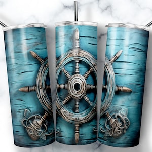 20 oz Skinny Tumbler Sublimation Design Template Ship Wheel Tumbler Straight Wrap Digital Download PNG