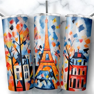 20 oz Skinny Tumbler Sublimation Design Template Eiffel Tower Painting Tumbler Straight Wrap Digital Download PNG