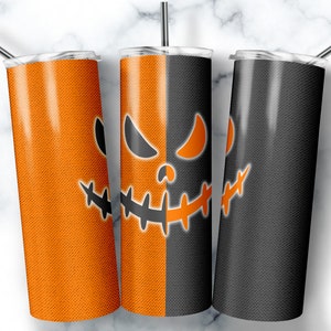 20 oz Skinny Tumbler sublimatie ontwerpsjabloon Halloween pompoen Glow In the Dark Tumbler Straight Wrap digitale download, PNG