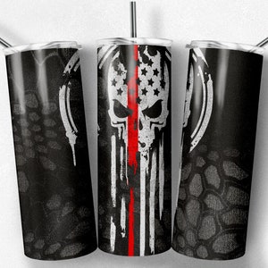 20 oz Skinny Tumbler Sublimation Design Template Kryptek Punisher Flag Thin Red Line Tumbler Straight Wrap Digital Download PNG