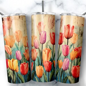 Retro Tulips 20 oz Skinny Tumbler Sublimation Design (Digital Download)