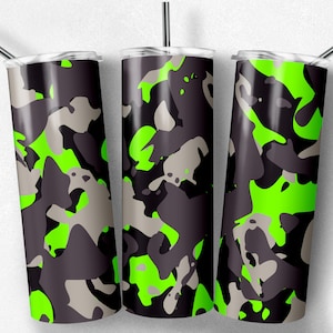 Lime Green Camouflage Tumbler Sublimation Design: 20 oz Skinny Tumbler (Digital Download)
