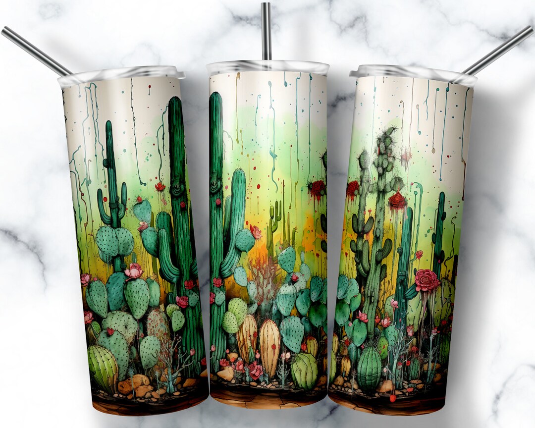 20 Oz Skinny Tumbler Sublimation Design Template Cactus Tumbler ...