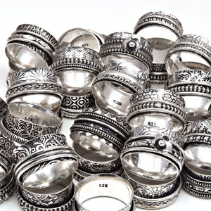 Wholesale Lot Vintage Style Dandelion Daisy Flower Spinner Silver Ring For Women,Relief Fidget-Anxiety Wide Jewelry Gift Frindship Gift Ring