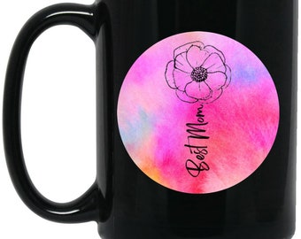 Mok voor moeder-beste moeder bloem-15 oz. zwarte keramische mok- cadeau voor verjaardag, verjaardag, dankbaarheid, dank u. Floral Design-Theekopje Koffie