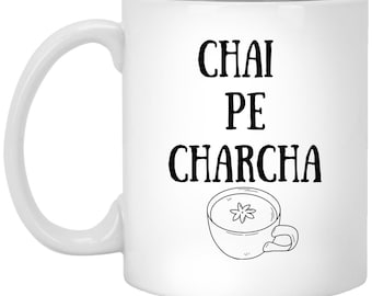 Desi mok-Chai pe Charcha print 11 oz. Witte mok, cadeau voor thee- en koffieliefhebbers, cadeaus voor vrienden, collega's, Hindi bollywood