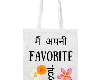 Indian Design in Hindi- Canvas Tote Bag-Bedrukt aan beide zijden-katoenen Canvas Tas voor uniek cadeau-idee-Vakantiecadeau idee