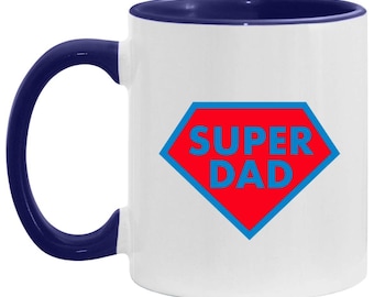 Super Dad Superheldenvader, Vader cadeau idee-11oz. Accent Mok met dubbele accenten, Verjaardag, Dank u, cadeau-Verschillende kleurencombinaties