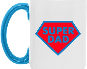 Superheld Papa Mok, Cup voor Superheld vader, Vader cadeau idee-15oz. Accent Mok met dubbele accenten, Verjaardag, Dank u, Kleurencombinaties