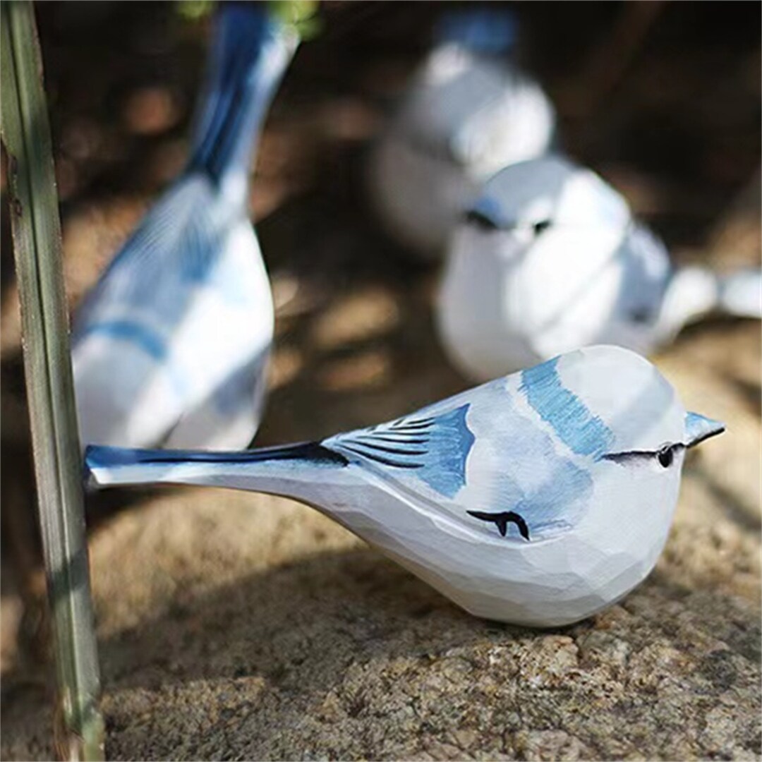 Aesthetic Blue Bird Statue Handmade Wooden Bird Statue Etsy