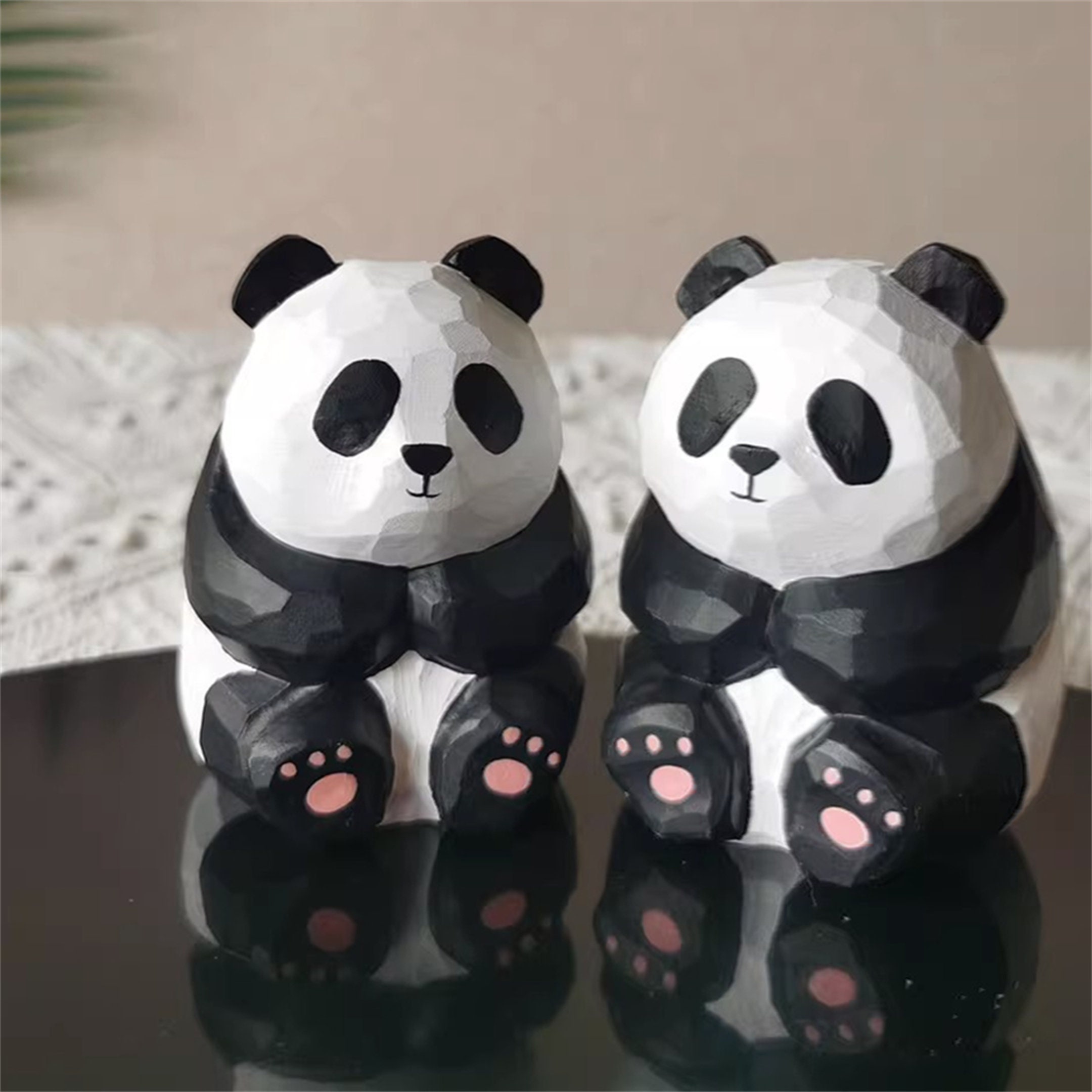 Handmade Panda Wood Carving Wooden Biological Animal Etsy