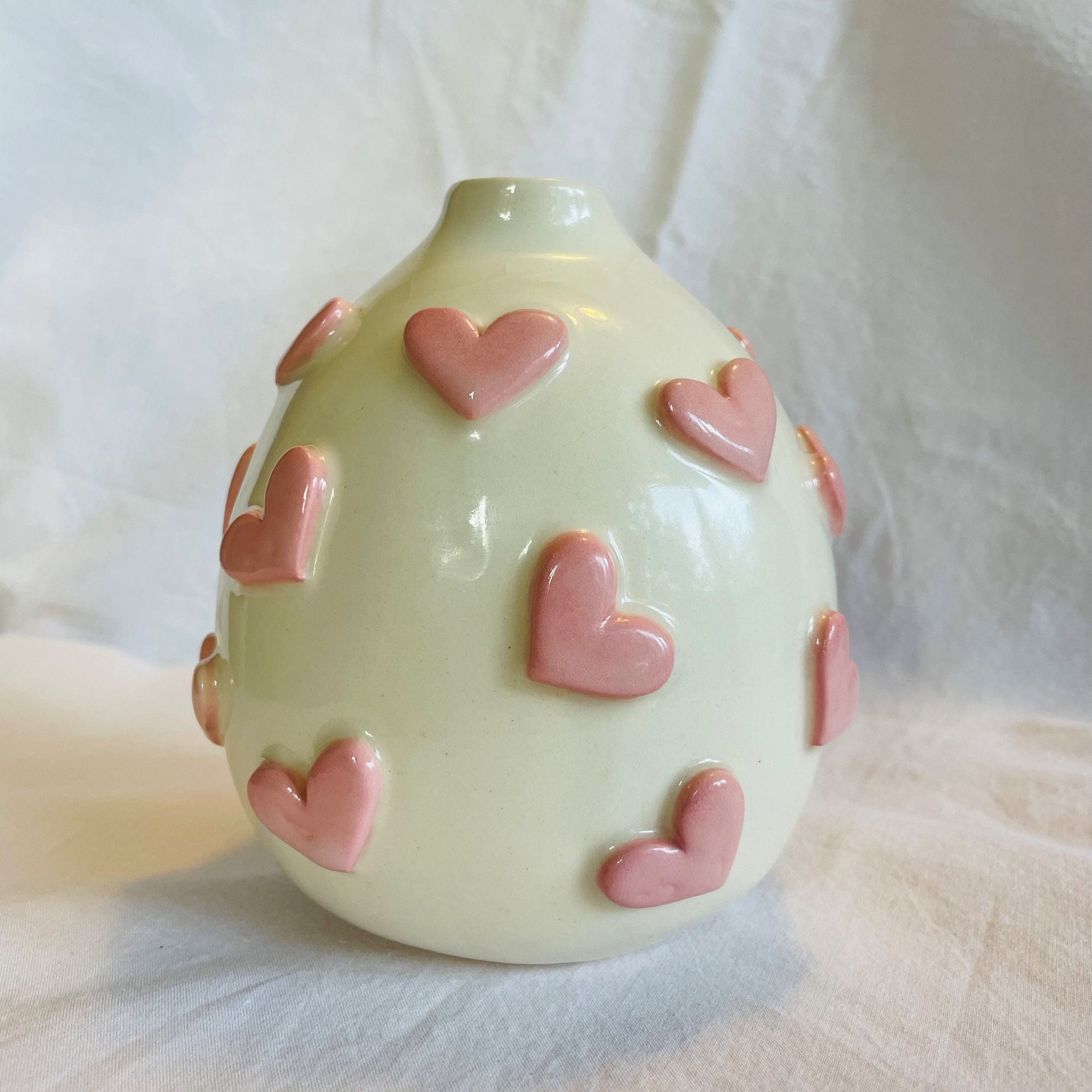 Pink Hearts Vase Hand Made Pink Vase Vase Cute Vase Etsy