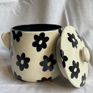Black flower ceramic jar | Hand made ceramics