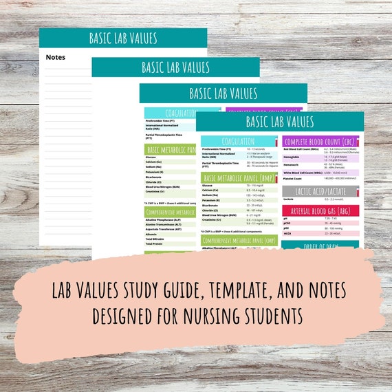 Basic Lab Values for Nursing School Lab Values Sheet Nursing Etsy