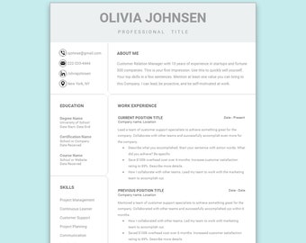 Modern Resume Template Professional CEO Executive Manager Director for Google Docs, Microsoft Word with Cover Letter Instant Download