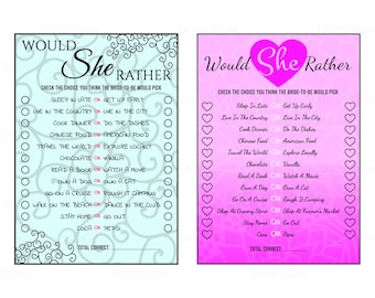 Would She Rather Bridal Game Wedding PDF SVG Digital Instant Download for Cricut, Silhouette