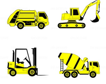 Construction Vehicles Garbage Escavator Forklift Truck Boys SVG Digital Instant Download for Cricut, Silhouette