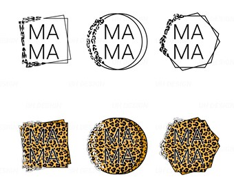 Bundle Leopard Mama Mom Momma Frame SVG Digital Instant Download for Cricut, Silhouette