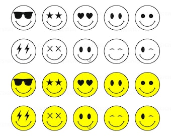 Smiley Faces Emojis Happy Emoticons SVG Digital Instant Download for Cricut, Silhouette