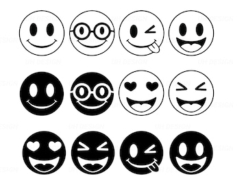 Bundle Smiley Faces Emojis Happy Emoticons SVG Digital Instant Download for Cricut, Silhouette
