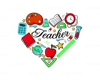 Teacher Heart Grade Kindergarten School SVG Digital Instant Download for Cricut, Silhouette