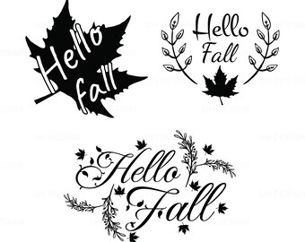 Bundle Hello Fall with Leaves SVG Digital Instant Download for Cricut, Silhouette
