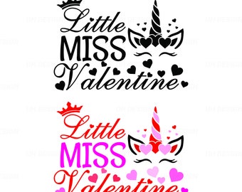 Little Miss Valentine Unicorn Cute Girl SVG Digital Instant Download for Cricut, Silhouette