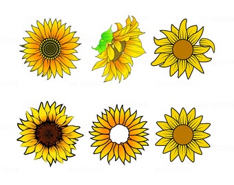 Sunflower Clipart Bundle SVG Digital Instant Download for Cricut, Silhouette