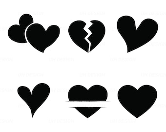 Black Heart Love Broken SVG Digital Instant Download for Cricut, Silhouette