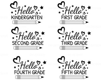 Hello Kindergarten Pencil First Second Third Fourth Fifth Grade SVG Digital Instant Download for Cricut, Silhouette