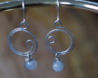 Earrings made of genuine aquamarine pearls with silver (935) - handmade