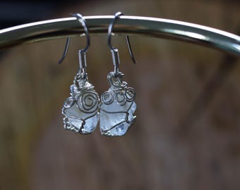 Raw Rock Crystal Earrings | 935 Silver | "Fragmora Glaciei" | Rock Crystal Jewelry | Gothic Earrings | Dark Academia | Witchy Jewelry