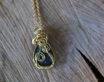Labradorite Necklace Gold Plated | "Ignis Borealis" | Ornament Pendant | Wire Wrapped | Dark Academia | Gothic Necklace | handmade jewelry