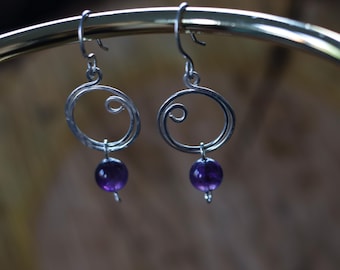 Earrings made of genuine amethyst pearls with silver (935) - handmade