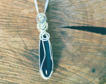 Handmade Obsidian Necklace 935 Silver – Gothic Boho Dark Academia Jewelry Pendant, Handmade Gift for Her, Witchy Jewelry